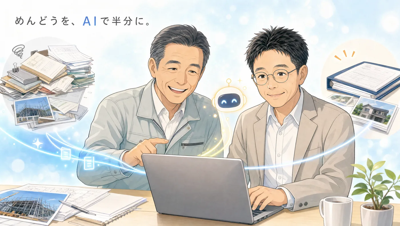社長のとなりで、AIで手間を軽くする猪熊。めんどうを、AIでぐっと軽く。